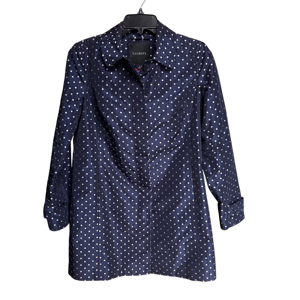 Talbots Navy Polka Dot Womens Coat Size 4 Career Preppy‎ Classic Corpcore Office